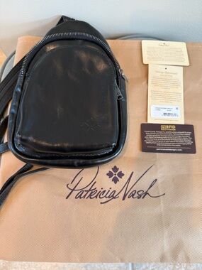 Patricia Nash Black Leather Sling Crossbody Belt Bag